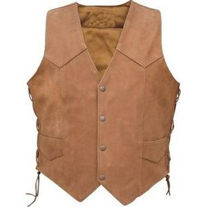 Men's Western Style Leather Vest w/ Side Laces (Brown)