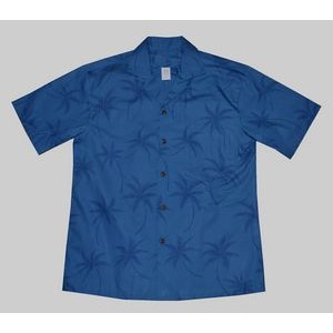 Blue Hawaiian Tropical Tone on Tone Print Shirt