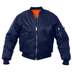 Men's Navy Military Flight Jacket w/Reversible Orange Quilted Lining