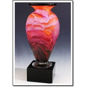 Rainbow Sherbet Mercury Art Glass Vase w/ Marble Base (6.5"x13.75")