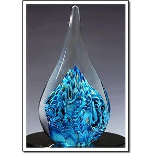 Aqua Dragon Art Glass Sculpture w/ Marble Base (6"x15")