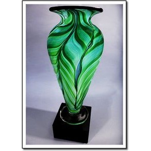 Jade Leaf Athena Art Glass Vase w/ Marble Base (5"x11.75")