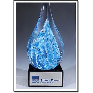 Atlantic Power Custom Art Glass Sculpture w/ Marble Base (4.5"x13.75")