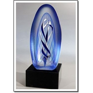 Dichroic Whirlpool Art Glass Sculpture w/ Marble Base (2.75
