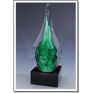 Jade Dragon Art Glass Vase w/ Marble Base (4.5"x11.75")