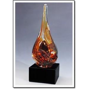 Olympic 24 carat Gold Art Glass Sculpture w/ Marble Base (3.5"x17")