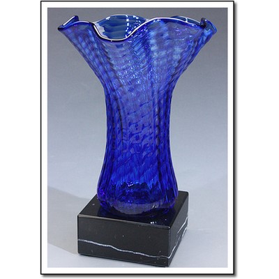 Blue Scallop Art Glass Vase w/o Marble Base (5"x6")
