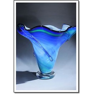 Hydro Custom Waterspout Art Glass Vase w/ Marble Base (14"x19.5")