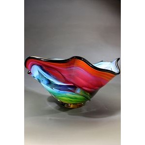 Four-Color Splash Art Glass Bowl w/ Marble Base (17"x11.5")