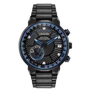 Citizen® Men's Eco-Drive® Satellite Wave Black Stainless Steel GPS Watch w/Blue Accents