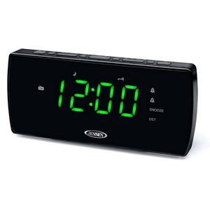Jensen® AM/FM Clock Radio w/ Dual Alarm, Auto Time Set/Restore, Battery Backup & Aux Input