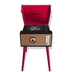 Studebaker Red Floor Stand Turntable w/Bluetooth, CD Player & Radio