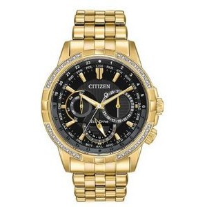 Citizen® Men's Calendrier Eco-Drive® Gold-Tone Watch w/Black Dial