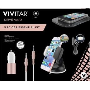 Vivitar® Rose Gold 5 Piece Car Essential Kit w/Phone Mounts