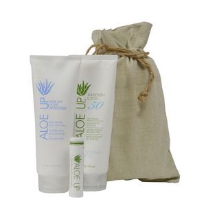 Aloe Up Linen Drawstring Bag w/White Sunscreen Collection