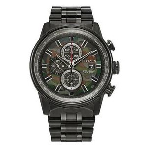 Citizen® Men's Nighthawk Eco-Drive® Black Stainless Steel Bracelet Watch w/Green Dial