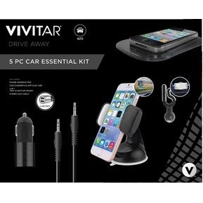 Vivitar® Black 5 Piece Car Essential Kit w/Phone Mounts