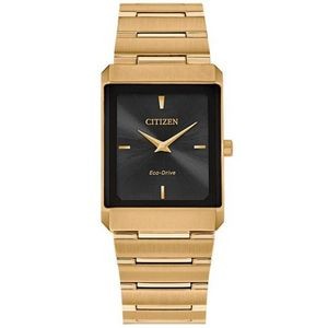 Citizen® Stiletto Tank Unisex/Small Gold-Tone Watch w/Black Dial