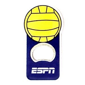 Volleyball ball shape bottle opener with magnet.