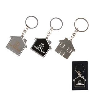 Shiny chrome finished house shape metal key holder with split key ring and gift case