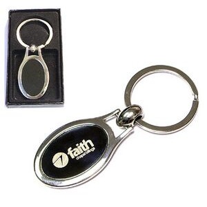 Shiny chrome finished oval metal key holder with gift case