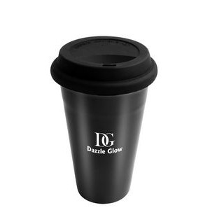 ~ Sheffield 10oz double wall ceramic tumbler, black with black silicone lid
