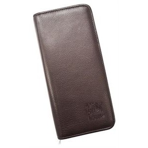 Passport & Ticket Holder with Zipper brown top grain milled nappa leather