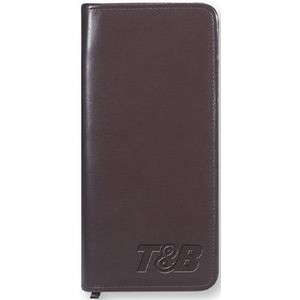 Passport/Ticket Holder with zipper brown genuine smooth nappa leather