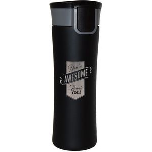 Helix 16oz black matte stainless steel vacuum tumbler with push-button lid - Etch