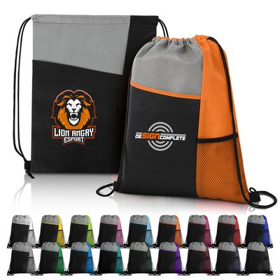 Tri-Colored Mesh Pocket Drawstring Backpack