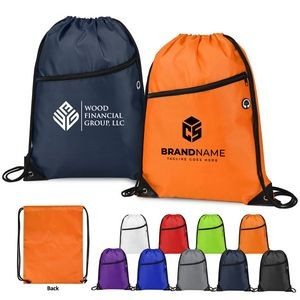 420D Heavy Duty Drawstring Backpack With Front Zipper