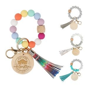 Fashion Silicone Bead Bracelet With Tasseled Keychain