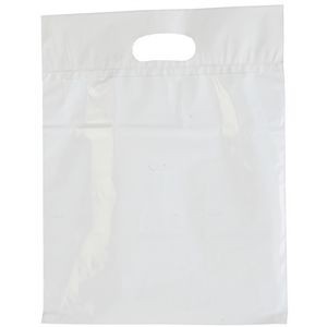 Low Density 2.0 mil Poly Fold Over Die Cut Merchandise Bags, White, Ink Printed - 12" x 15"