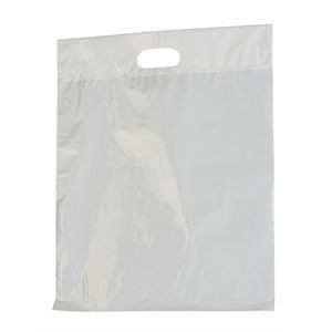 Low Density 2.0 Mil Poly Fold Over Die Cut Merchandise Bags, White, Ink Printed - 15" x 18"