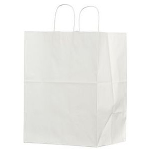 Food Service Paper Shopping Bags, White Kraft, Ink Printed - Bistro 10" x 6¾" x 12"