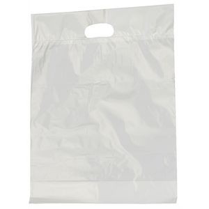 Low Density 2.0 Mil Poly Fold Over Die Cut Merchandise Bags, White, Ink Printed - 15" x 18" x 4"