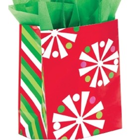 Snowflake Bling Printed Paper Chimp Shopping Bag (8"x4 3/4"x10 1/2")