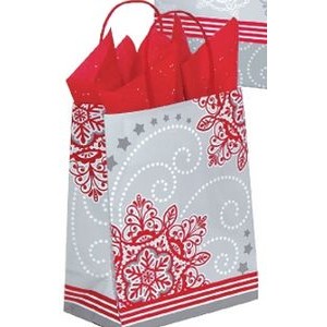 Christmas Lace Printed Paper Chimp Shopping Bag (8"x4 3/4"x10 1/2")