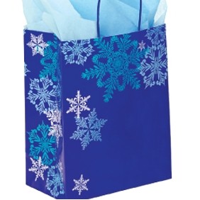 Snowflake Swirl Printed Paper Chimp Shopping Bag (8"x4 3/4"x10 1/2")