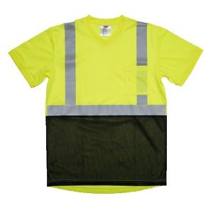 Ansi Class 2 Birdseye Hi-Viz Safety Green/Yellow Black Bottom Tshirt