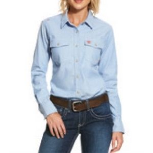 Ariat® FR Solid DuraStretch™ Women's Blue Twill Snap Work Shirt