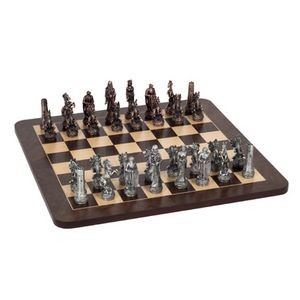 Fantasy Chess Set w/ Pewter Pieces & 16" Walnut Root Board