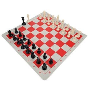 Tournament Chess Set, 20 in. Vinyl Board, 34 Pieces, King 3.75 in.