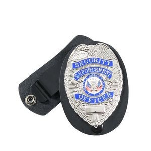 Leather Clip-On Badge Holder w/Swivel Snap Closure