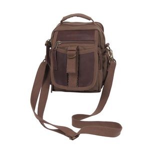 Brown Canvas Travel Shoulder Bag w/Leather Accents