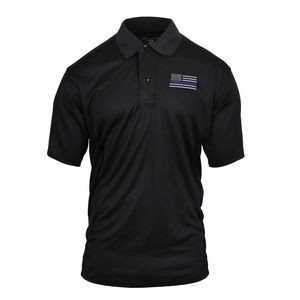Black Thin Blue Line Moisture Wicking Golf Polo Shirt