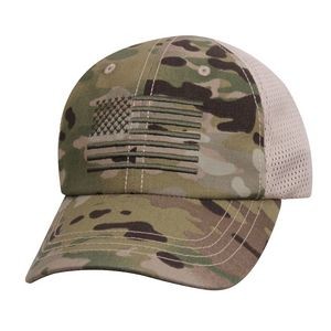 MultiCam Mesh Back Tactical Cap w/ Embroidered Flag