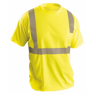 Class 2 Short Sleeve 3.8 oz Wicking High Visibility Birdseye T-Shirt w/Pocket