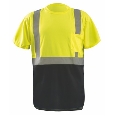 Class 2 Short Sleeve Black Bottom Wicking High Visibility Birdseye T-Shirt w/Pocket