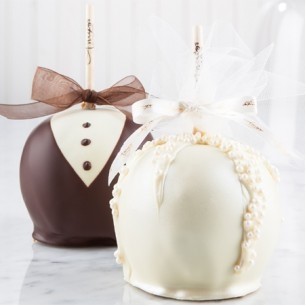 Jumbo Bride & Groom Wedding Caramel Apple Pair w/Belgian Chocolate